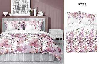 Pościel satynowa 160x200 Detexpol biała pudrowa kwitnący ogródek