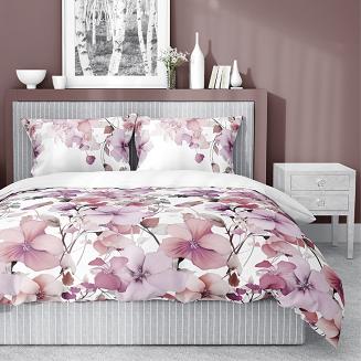 Pościel satynowa 160x200 Detexpol biała pudrowa kwitnący ogródek