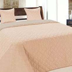 Narzuta dekoracyjna z poszewkami VIGO II 220x240 jasnoróżowa srebrna kwadraty