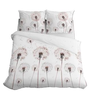 Pościel satynowa 160x200 Detexpol biała różowe dmuchawce