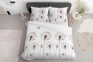 Pościel satynowa 160x200 Detexpol biała różowe dmuchawce