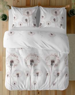 Pościel satynowa 160x200 Detexpol biała różowe dmuchawce