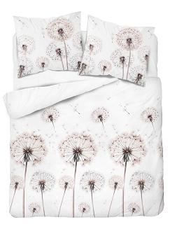 Pościel satynowa 160x200 Detexpol biała różowe dmuchawce