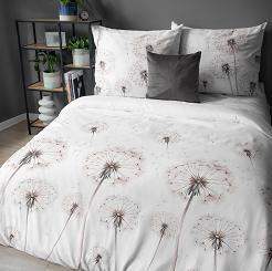 Pościel satynowa 160x200 Detexpol biała różowe dmuchawce