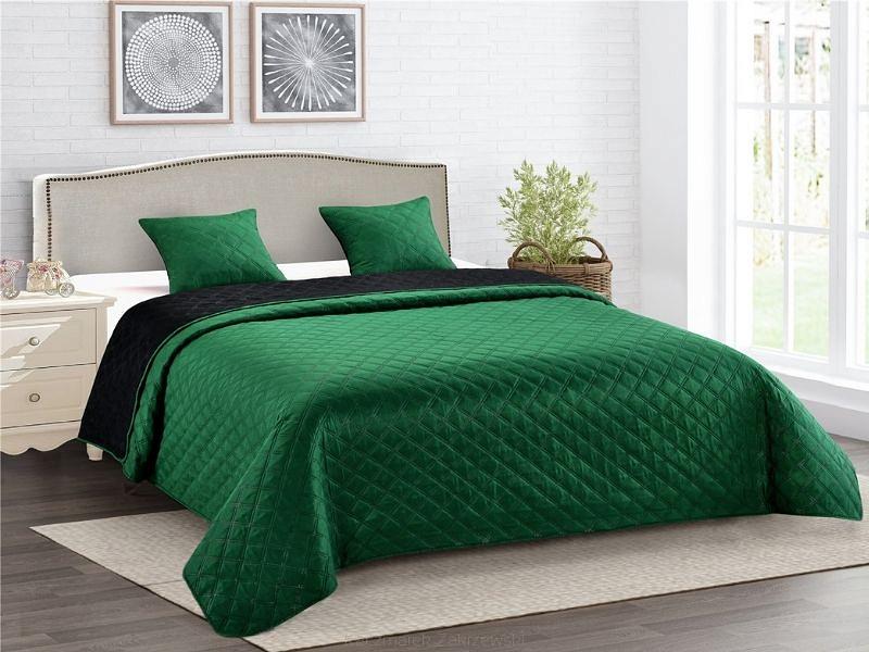 Narzuta dekoracyjna z poszewkami VIGO II 220x240 butelkowa zielona czarna kwadraty