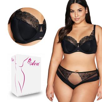 Biustonosz Semi Soft AV 2071 półusztywniany czarny z kwiatowym haftem