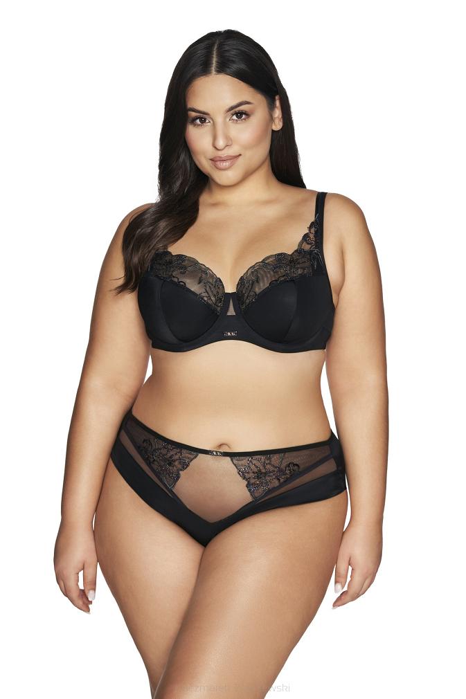 Biustonosz Semi Soft AV 2071 półusztywniany czarny z kwiatowym haftem