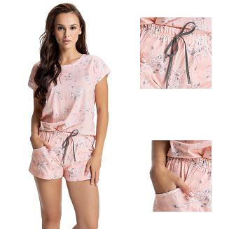 Piżama damska LUNA kod 600 łososiowa w kwiaty