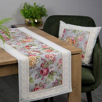 Obrus dekoracyjny gobelin 100x100 Eurofirany popielaty w róże