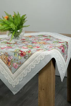 Obrus dekoracyjny gobelin 100x100 Eurofirany popielaty w róże
