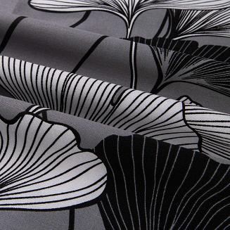 Pościel satyna bawełniana CORNELIA 160x200 biała szara czarna w liście miłorzębu