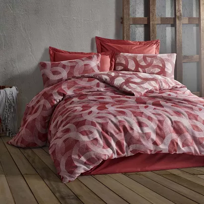 Pościel bawełniana SPOTY TERRA 220x200 COTTONLOVE JACQUARD czerwona geometryczny wzór