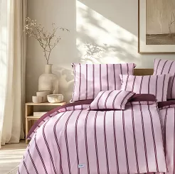 Pościel Perkalowa Bawełniana LINE Różowa w Burgundowe Paski (200x200 cm)