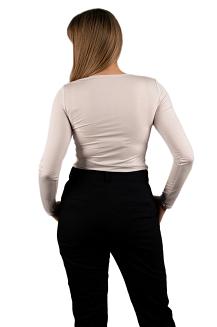 Elegancka bluzka damska z długim rękawem GINGER z tiulowym dekoltem biała