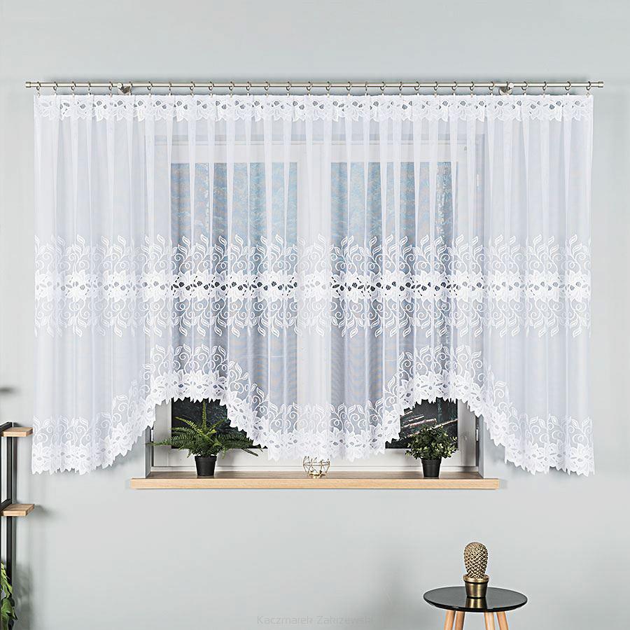 Firanka żakardowa gotowa na żabki BASTIA 500x160 biała