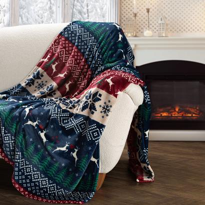 Koc świąteczny KOC26 150x200 Eurofirany granatowy bordowy skandynawski wzór