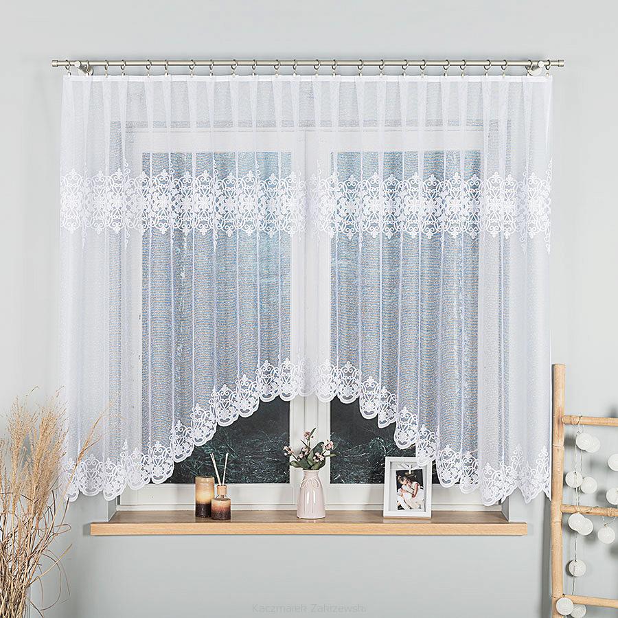 Firanka żakardowa gotowa na żabki ŻANETA 350x155 biała