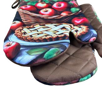 Rękawice kuchenne 18x27 z magnesem 2 szt. brązowe szarlotka jabłka