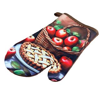 Rękawice kuchenne 18x27 z magnesem 2 szt. brązowe szarlotka jabłka