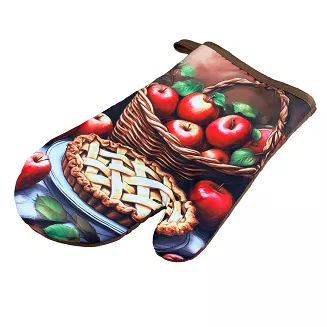 Rękawice kuchenne 18x27 z magnesem 2 szt. brązowe szarlotka jabłka