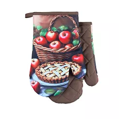 Rękawice kuchenne 18x27 z magnesem 2 szt. brązowe szarlotka jabłka
