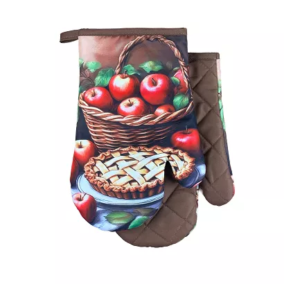 Rękawice kuchenne 18x27 z magnesem 2 szt. brązowe szarlotka jabłka