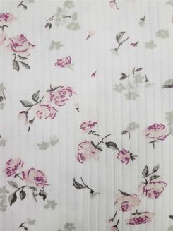 Koszula damska LUNA kod 166 ecru różowa prążki różyczki kwiatki