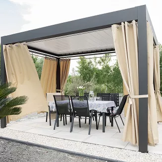 Zasłona gotowa na przelotkach GARDENIA 140x240 wodoodporna ogrodowa ciemnokremowa
