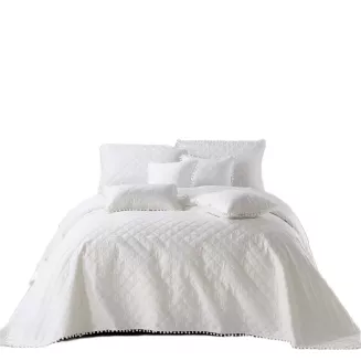 Narzuta dekoracyjna POMPOO 160x220 pikowana z pomponami biała
