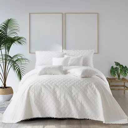 Narzuta dekoracyjna POMPOO 160x220 pikowana z pomponami biała