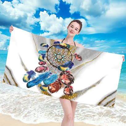 Ręcznik plażowy 100x180 biały błękitny łapacz snów