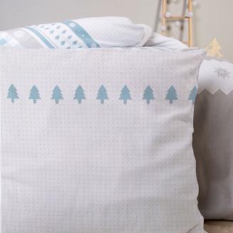 Pościel flanelowa 200x220 Darymex biała szara niebieska kratka + śnieżynki