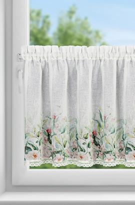 Firana gotowa zazdrostka ESTERA 150x60 Eurofirany biała zielona różowa liście kwiaty koronka