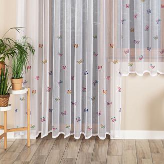 Firanka żakardowa gotowa na szelkach MOTYLKI 300x230 biała