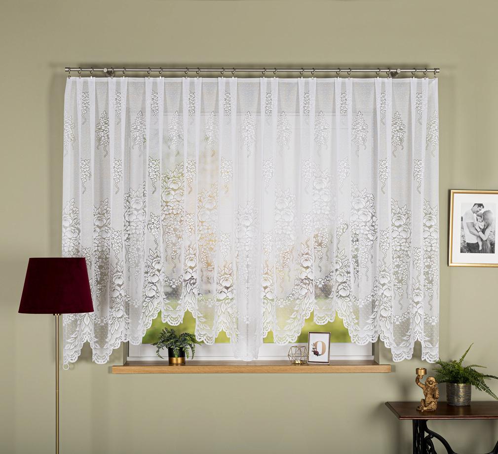 Firanka żakardowa gotowa na żabki ADELA 400x160 biała