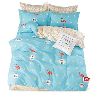 Pościel dla dzieci 160x200 turkusowa beżowa flamingi