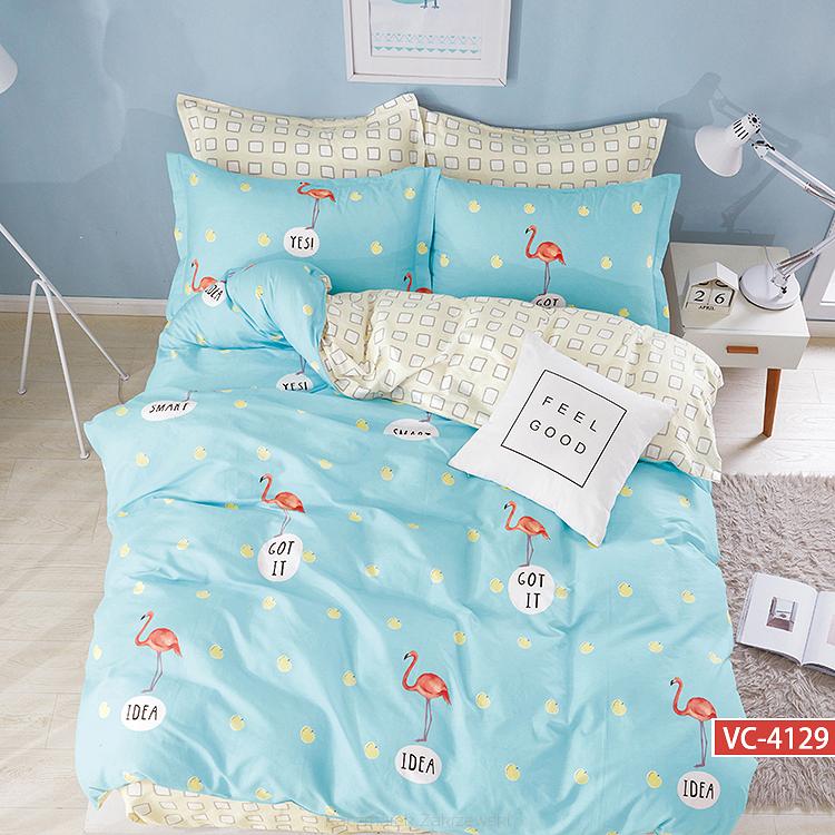 Pościel dla dzieci 160x200 turkusowa beżowa flamingi