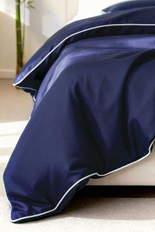Pościel bambusowa 160x200 granatowa z białą bizą