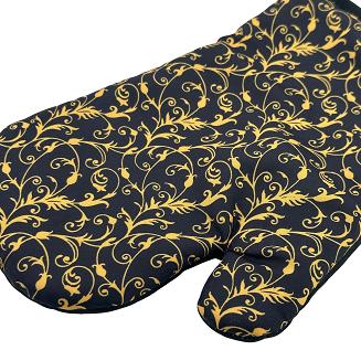 Rękawice kuchenne 18x27 z magnesem 2 szt. czarne złote drobne ornamenty