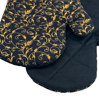 Rękawice kuchenne 18x27 z magnesem 2 szt. czarne złote drobne ornamenty