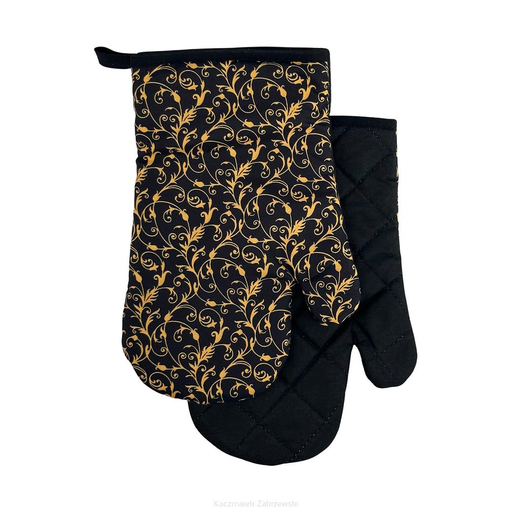 Rękawice kuchenne 18x27 z magnesem 2 szt. czarne złote drobne ornamenty