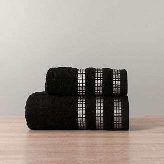 Ręcznik bawełniany LUXURY 70x140 czarny z bordiurą w geometryczne pasy