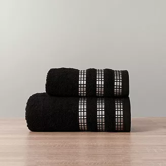 Ręcznik bawełniany LUXURY 70x140 czarny z bordiurą w geometryczne pasy