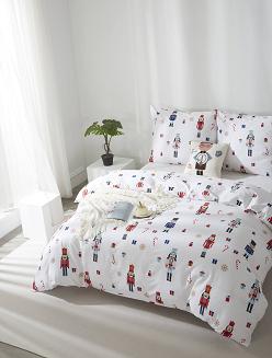 Biała Pościel Świąteczna Satyna Bawełniana z Nadrukiem 140x200 Xmass Nutcracker