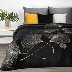 Koc narzuta GINKO1 150x200 Eurofirany czarny w złote liście miłorzębu