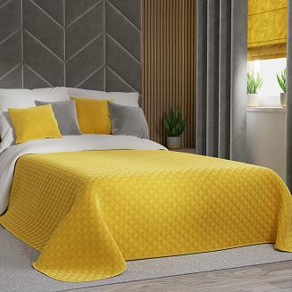 Narzuta dekoracyjna VELVI 170x210 pikowana w geometryczny wzór żółta