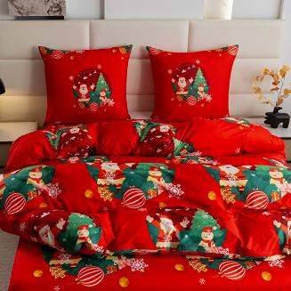 Pościel świąteczna 220x200 czerwona Mikołaj nadchodzi