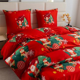Pościel świąteczna 220x200 czerwona Mikołaj nadchodzi