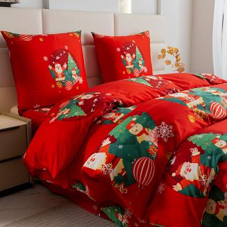 Pościel świąteczna 220x200 czerwona Mikołaj nadchodzi