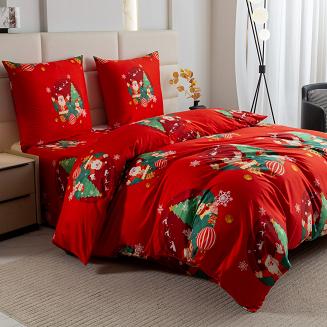 Pościel świąteczna 220x200 czerwona Mikołaj nadchodzi